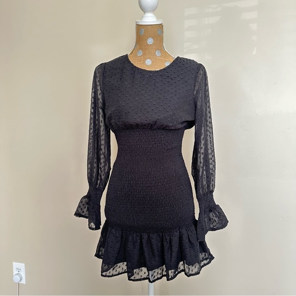 ASOS Urban Threads Bodycon Mini Dress With Sheer Spot Sleeves - Picture 1 of 8